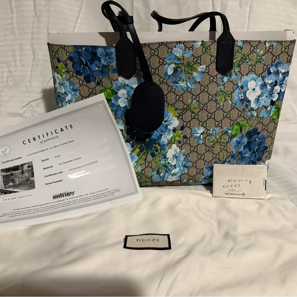 Gucci Blue Floral Canvas Tote